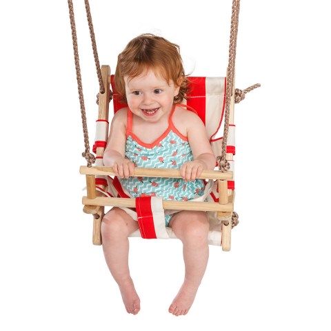 Wooden Secure Canvas Hanging Swing Seat Hammock Toy with Safety Belt for Infant to Toddler Indoor and Outdoor Baby Seat Playground