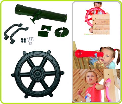 set 3in1 pirate steering wheel+telescope+handgrips green1