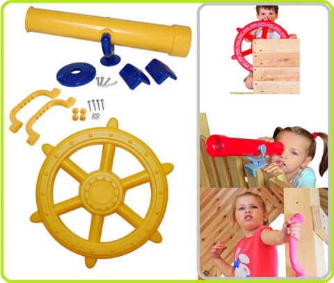 set 3in1 pirate steering wheel+telescope+handgrips yellow2